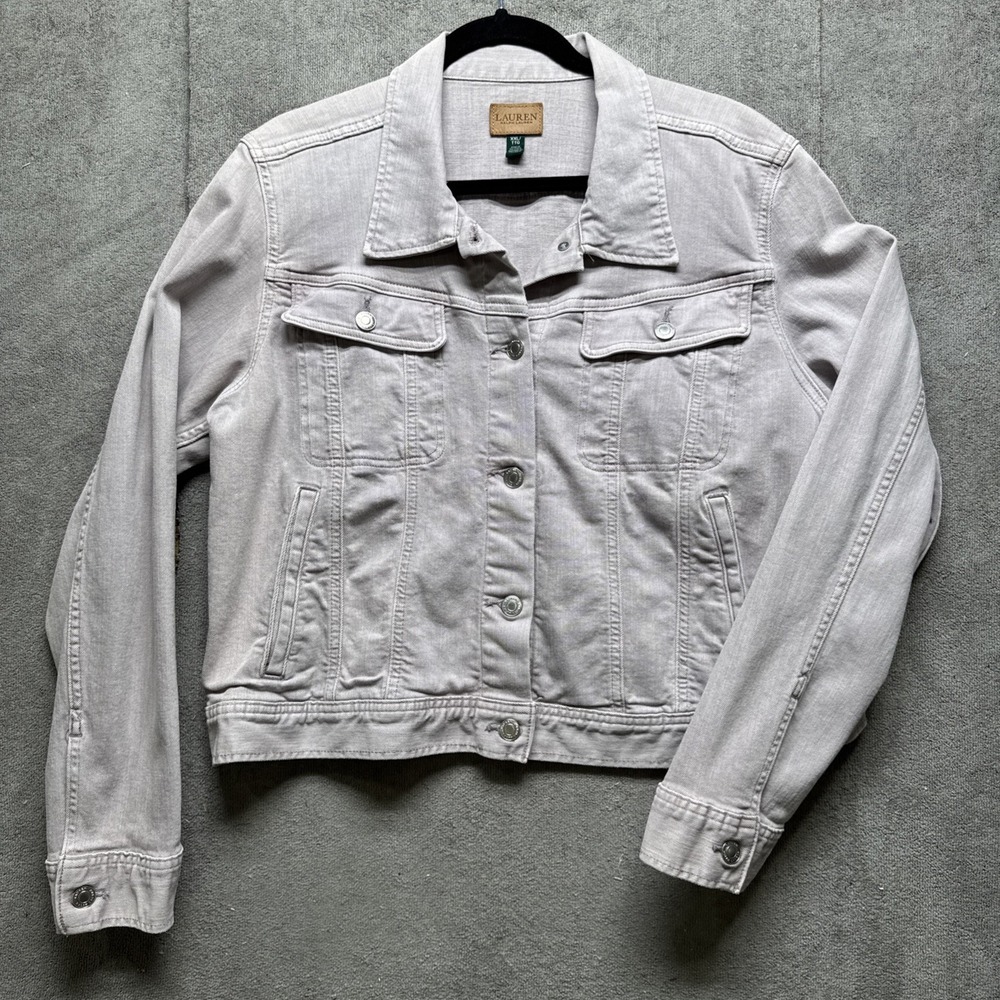 Ralph Lauren LRL Womens Denim Jacket XXL Gray Lilac Classic Boxy Preppy